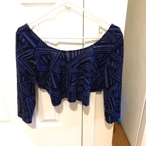 Long sleeve blue velvet crop top